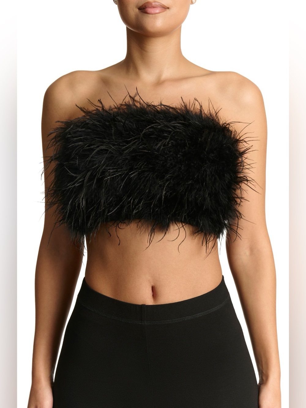 NWT Naked Wardrobe Butter Feather Tube Top Black Crop Strapless Bandeau XS